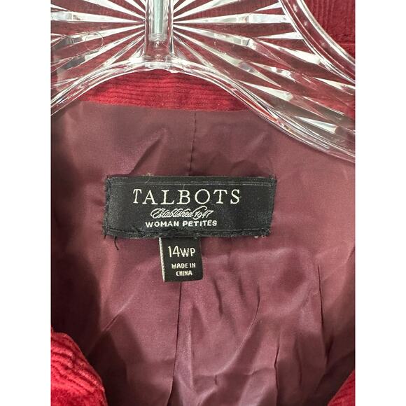 Talbots Blazer Burgundy Corduroy Office Work Career Business Size 14 Petite - Picture 2 of 13
